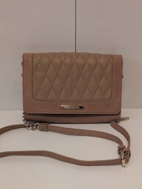 Steve Madden Quilted Taupe Pebbled Crossbody with Gold Accent